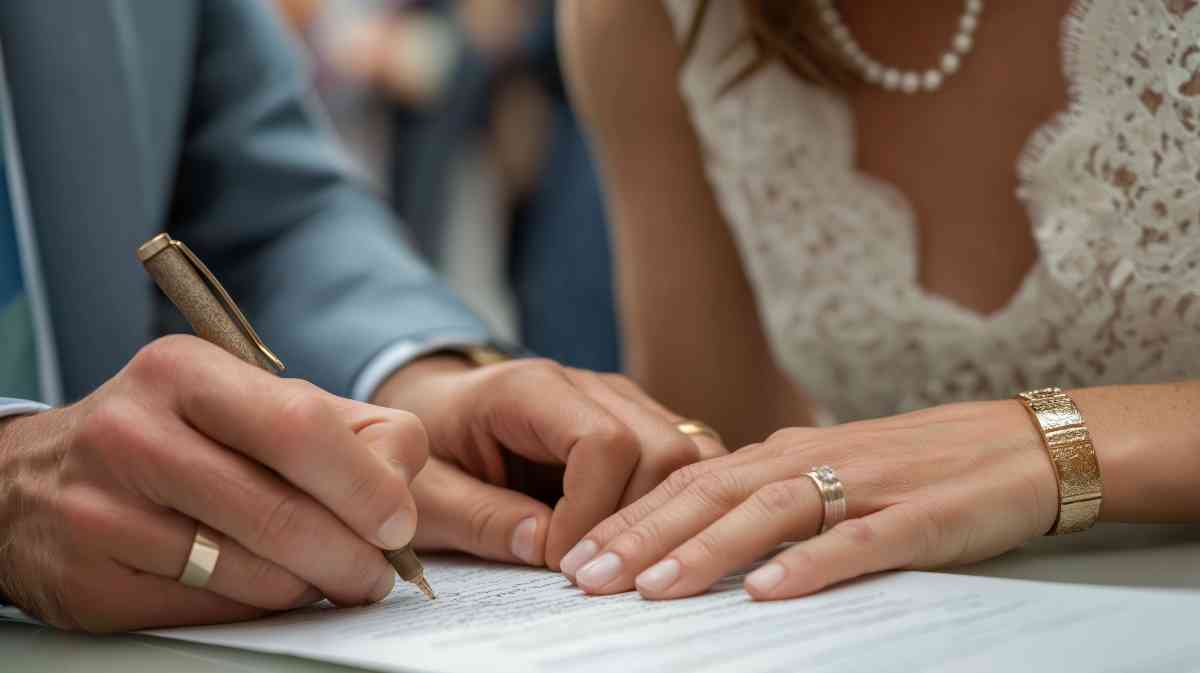 A couple with their Prenuptial Agreements